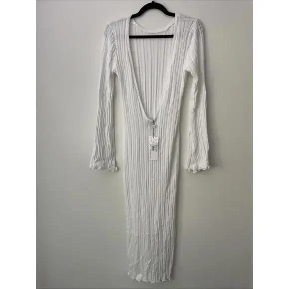 NWT SNDYS Baha Long Sleeve White Maxi Knit Dress Size M Cover-up Revolve - Picture 6 of 10